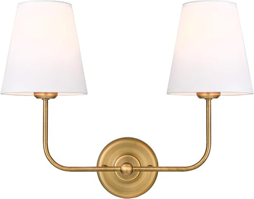 Passica Decor 2 Light Modern Armed Sconce with 2pcs Antique Brass Flared White Fabric Shade Doubl... | Amazon (CA)
