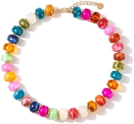 Colorful Beaded Necklace for Women Unique Resin Beads Choker Necklaces Boho Statement Chunky Neck... | Amazon (US)