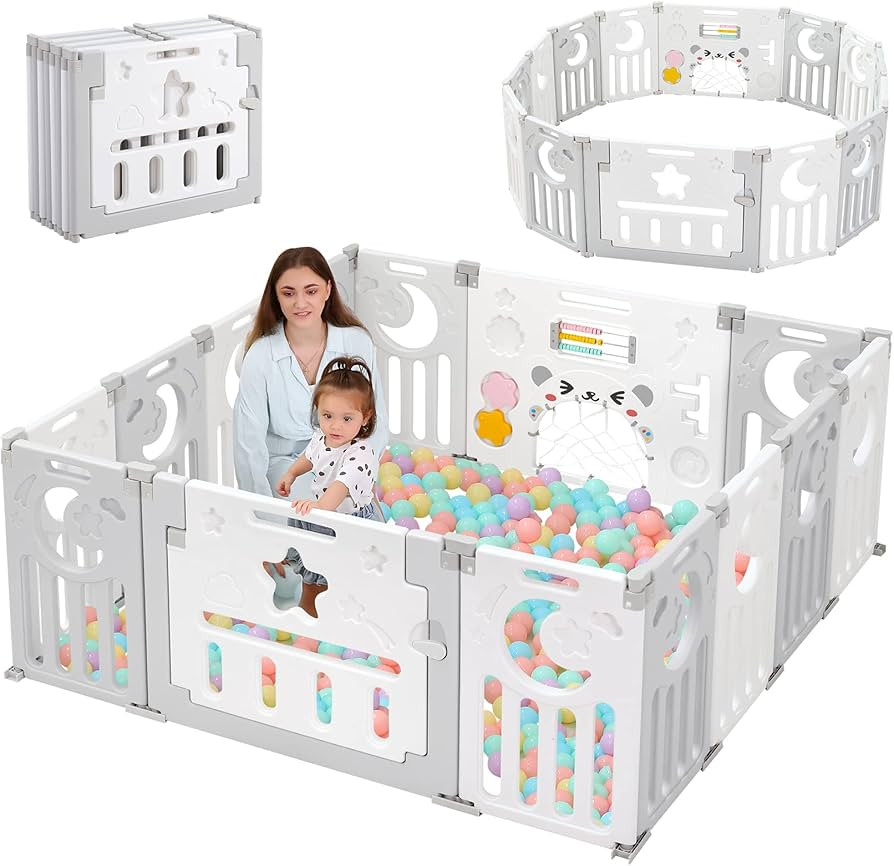 Dripex Baby Playpen for Baby and Toddlers, Foldable Play Pen with Customized Shape Plastic Plaype... | Amazon (UK)