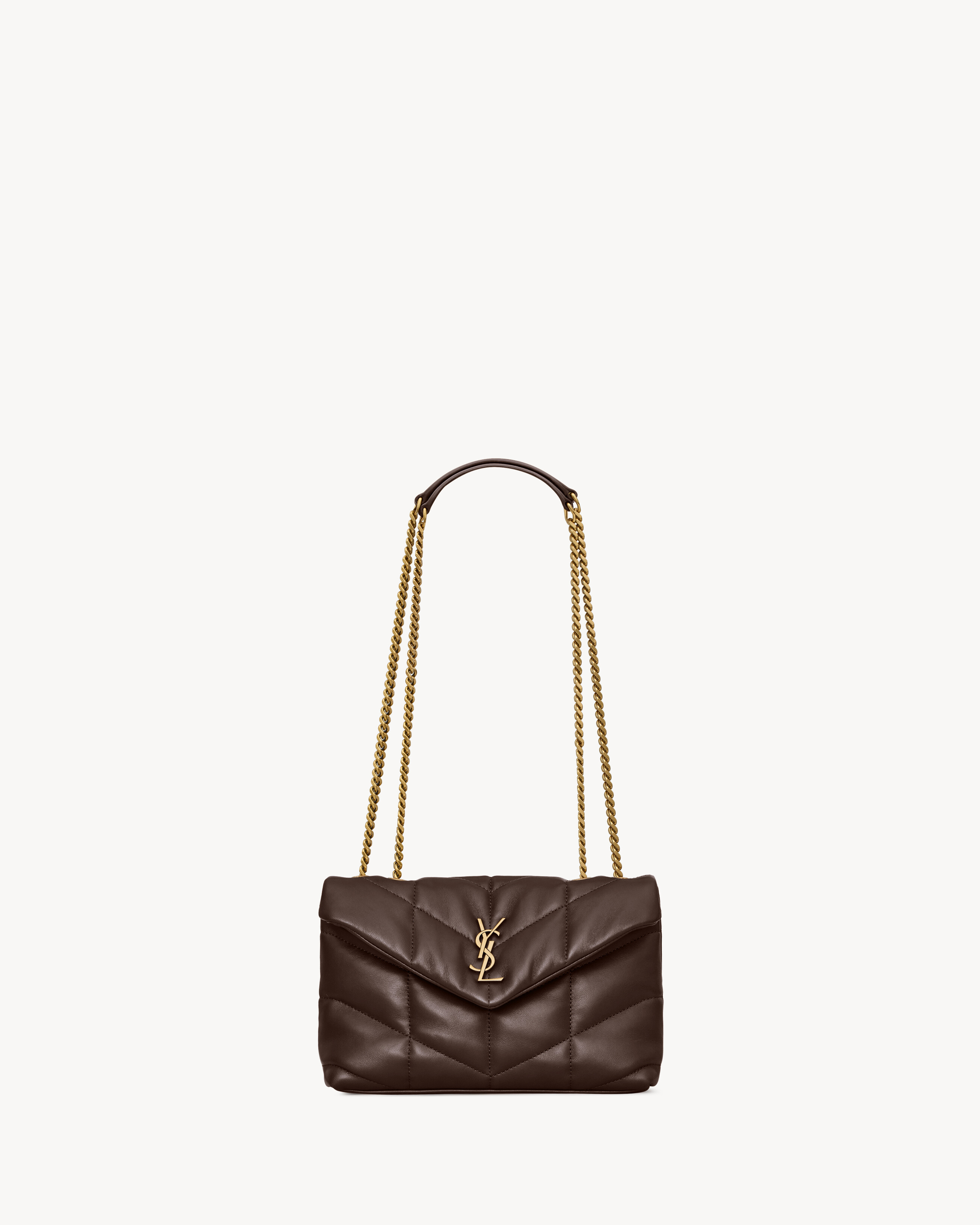The mini version of the iconic LOULOU puffer, in soft nappa lambskin with chevron quilting.The ba... | Saint Laurent Inc. (Global)