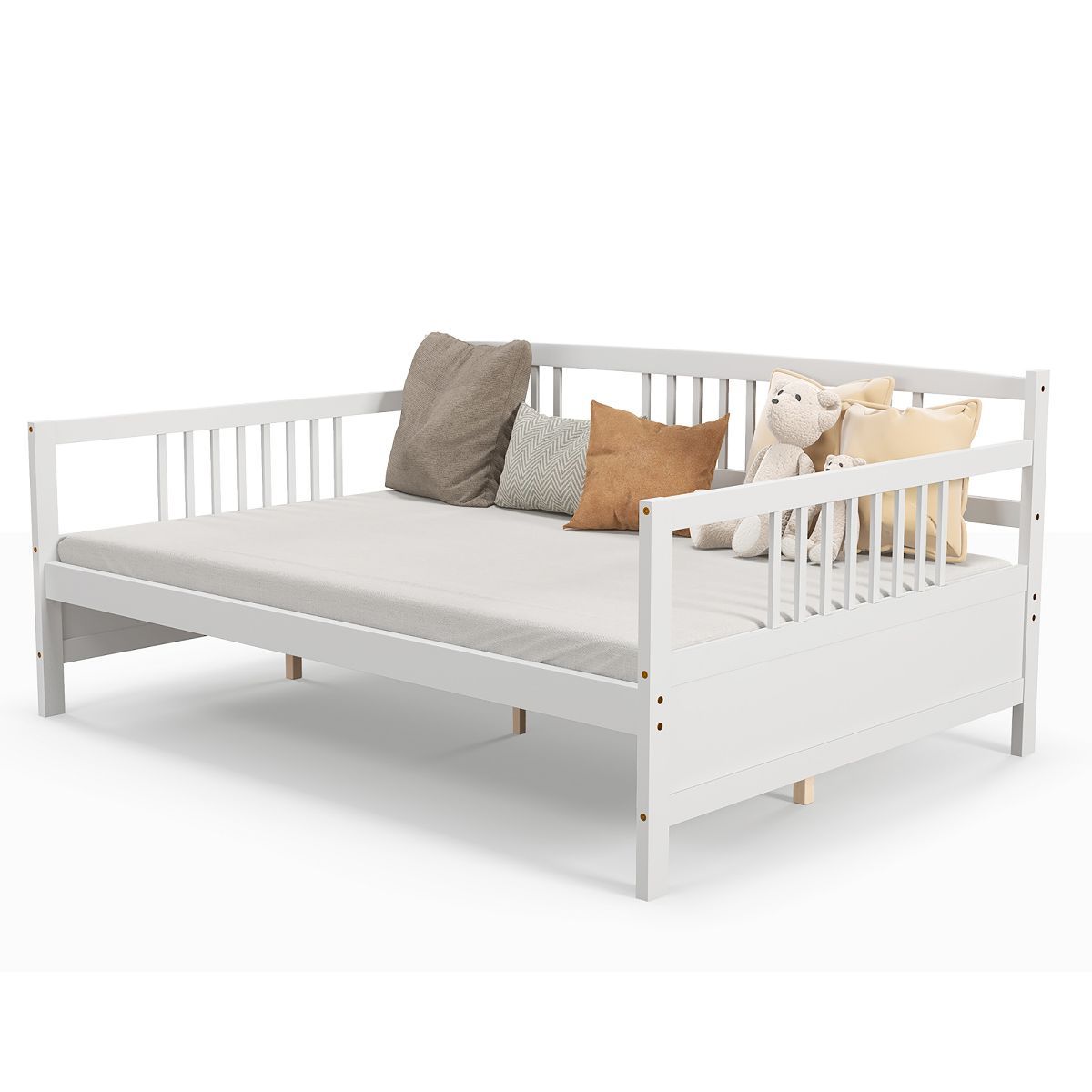 Costway Full Size Daybed Frame Solid Wood Sofa Bed for Living Room Bedroom White/Cherry | Target