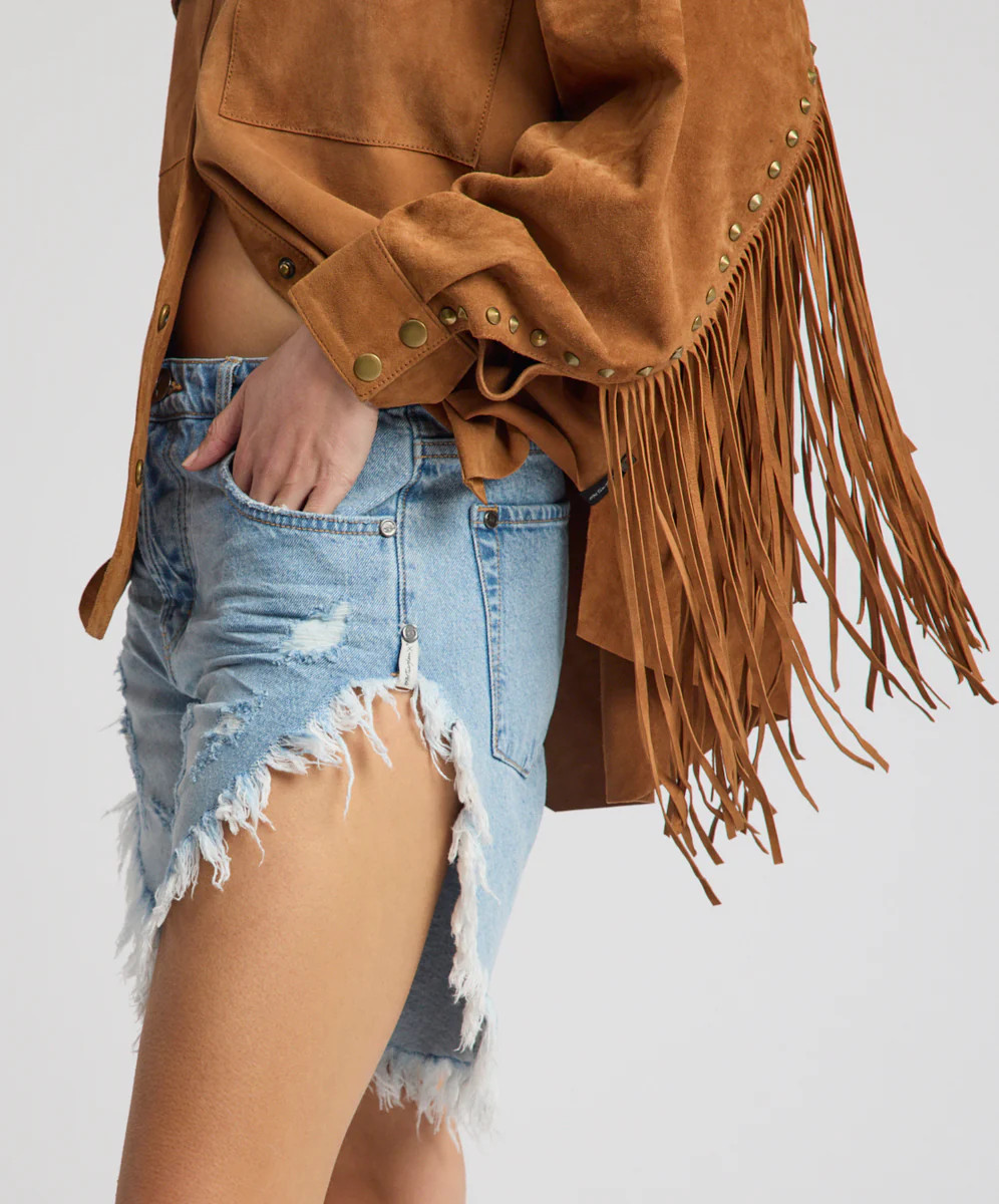 Frankies Low Waist Long Length Denim Shorts - Riviera Blue | One Teaspoon | OneTeaspoon