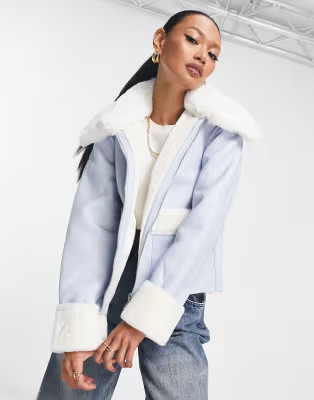 River Island boxy shearling jacket in blue | ASOS (Global)