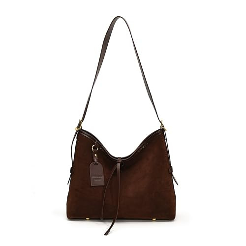Faux Suede Tote Bag for Women Slouchy Crossbody Bag Shoulder Hobo Bag (Dark Brown) | Amazon (US)