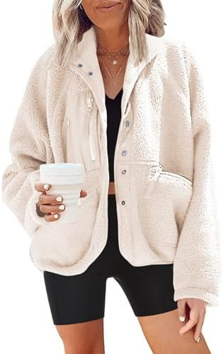 Nirovien Womens Fuzzy Fleece Jacket Button Down Sherpa Coats Casual Winter Warm Outwear with Pock... | Amazon (US)