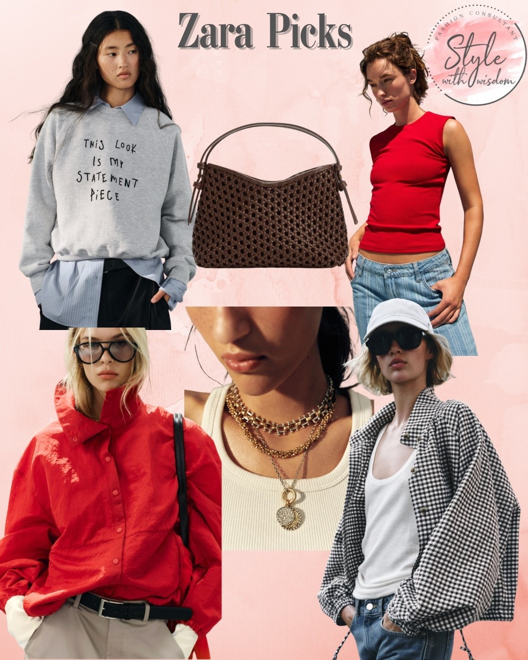 My current Zara picks! Sadly I can’t link these just yet but still want to share them! I’ve added descriptions to help with your search! 

Grey Sweat Top
Red Basic Top
Brown Woven Bag
Red Technical Fabric Bomber
Check Jacket
Tiered Necklace 

New in at Zara 
New In

#LTKautumn #LTKstyletip #LTKmidsize
