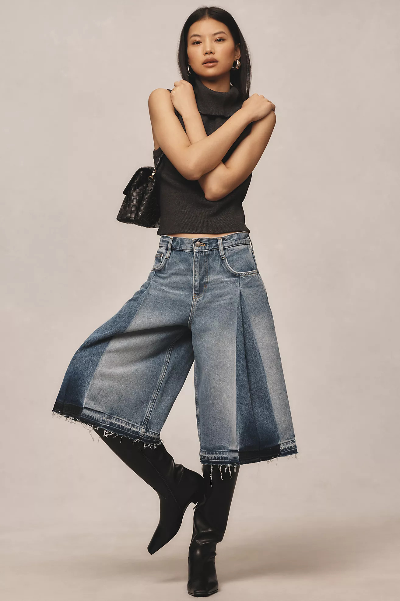 Pilcro Pleated Culotte Mid-Rise Wide-Leg Jeans | Anthropologie (US)