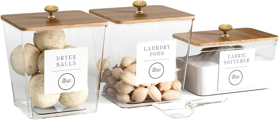 3 Pack Acrylic Laundry Room Organization Containers with Gold & Wood Knobs – Laundry Pods Conta... | Amazon (US)
