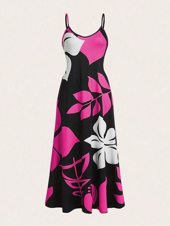 SHEIN Unity Women's Contrast Color Floral Print Strap Dress Maxi Women Outfit | SHEIN