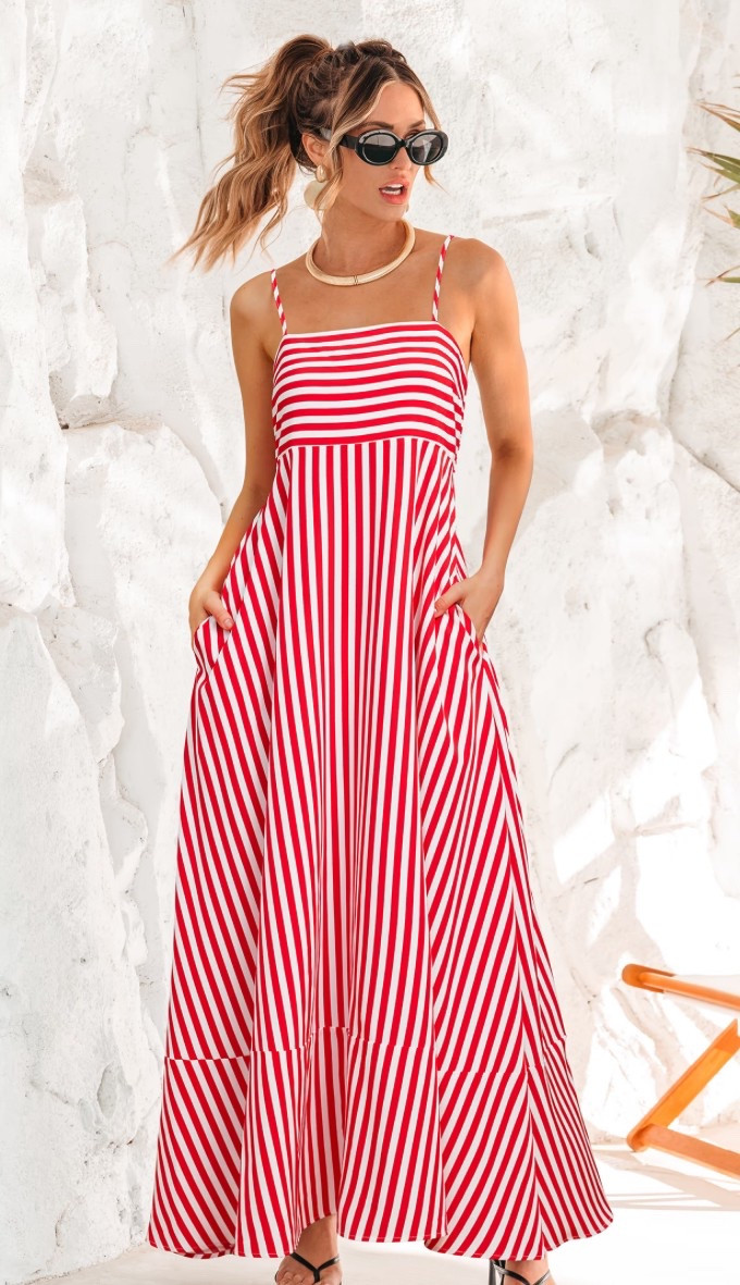 Vacation Outfit - also comes in black stripe; I really like the simple design and the more flowy  fit would be more comfortable for warm vacations or summer parties.  


#LTKSeasonal #LTKU #LTKOver40 #maxidress #cupshe #stripeddress #fourthofjuly #datenightoutfit #summeroutfit 

#LTKFindsUnder50 #LTKSeasonal #LTKStyleTip