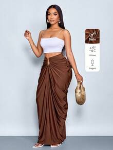 SOLERSUN Women's Fashion Solid Color Gathered Ruched Skirt | SHEIN