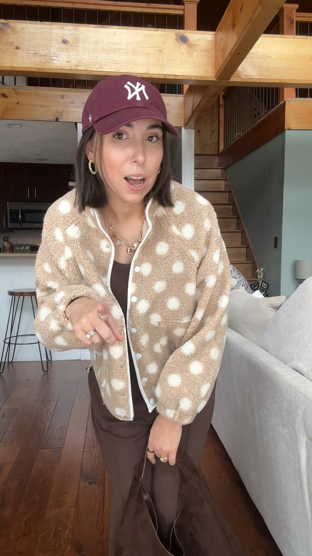 Cutest errands outfit!! 🤎🤍
Spring transitional, transition to Spring outfits!

- Brown Henley two piece set, SO comfy!
- Gap slouchy tote bag in brown suede
- Polka dot fleece jacket (also seen on TikTok) 
- Maroon NY ‘49 hat 
- Lucky step maroon sneakers (color: beige/red) these are a super affordable look for less!!


#LTKootd #LTKSpringSale #LTKmomlife