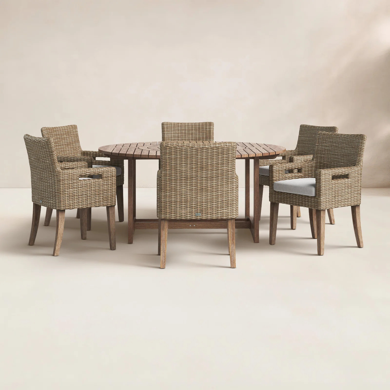 Fleur Round 6 - Person 63" Long Dining Set with Cushions | Birch Lane