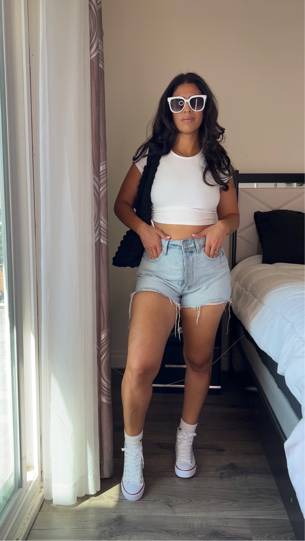 Perfect summer casual outfit 
#denimshorts #momshorts #casualoutfit #summeroutfit 

#LTKstyletip #LTKBacktoSchool #LTKunder50