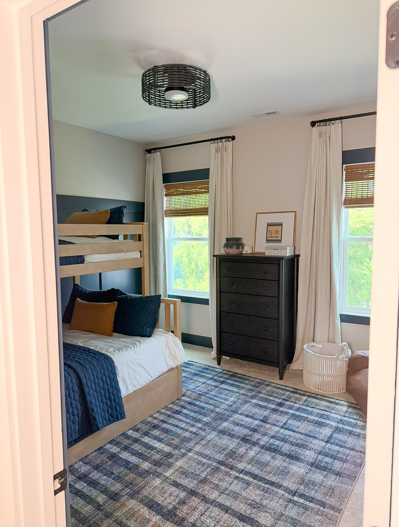 Boys bedroom, blue bedroom, boys bed, bunk bed, boys dresser, boy rug, plaid rug, boys bedroom idea

#LTKmomlife