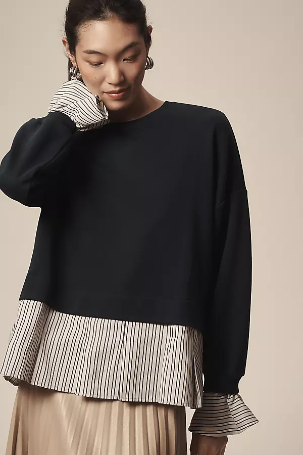 Maeve Striped Trim Twofer Sweatshirt | Anthropologie (US)