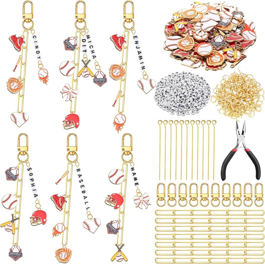 CraftyDream 558 Pcs Baseball Charms for Keychains Making Kit Baseball Charms DIY Key Chain Kit Ac... | Amazon (US)