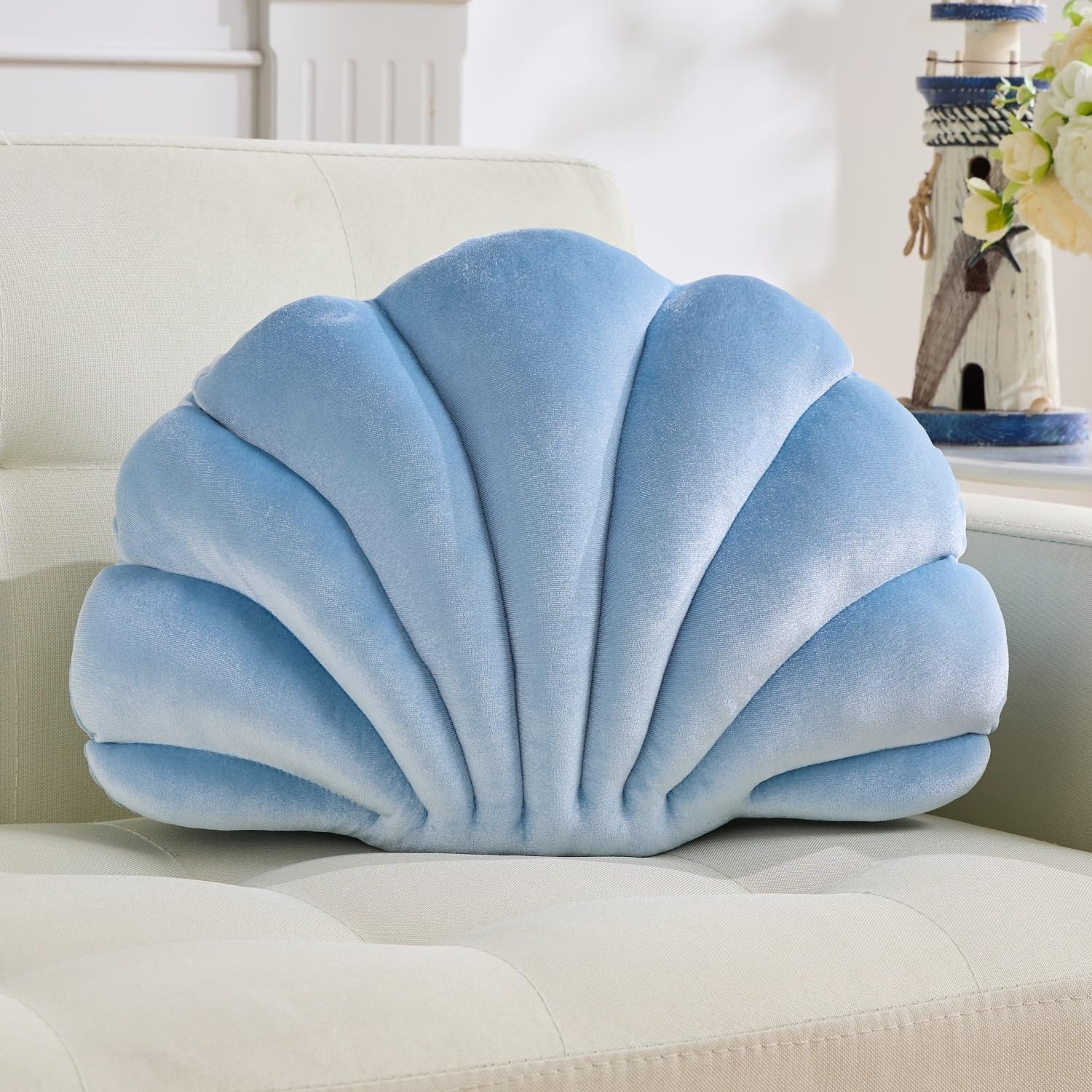 Shell Pillow，Seashell Decorative Pillow Light Blue Seashell Shaped Throw Pillows 13x10 Inch Dec... | Amazon (US)