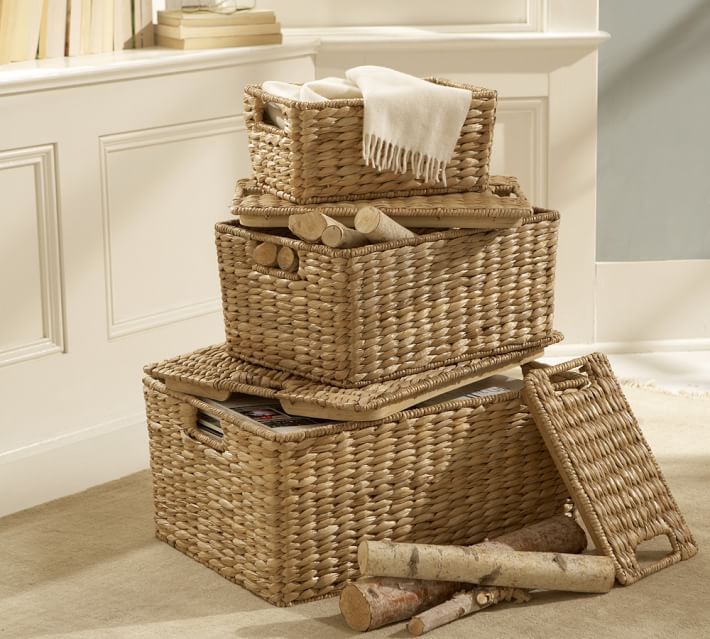 Savannah Handwoven Seagrass Lidded Baskets | Pottery Barn (US)