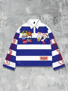 ROMWE MEN Street Life Men's Printed Preppy Long Sleeve Striped Polo Collar T-Shirt, Casual Colleg... | SHEIN