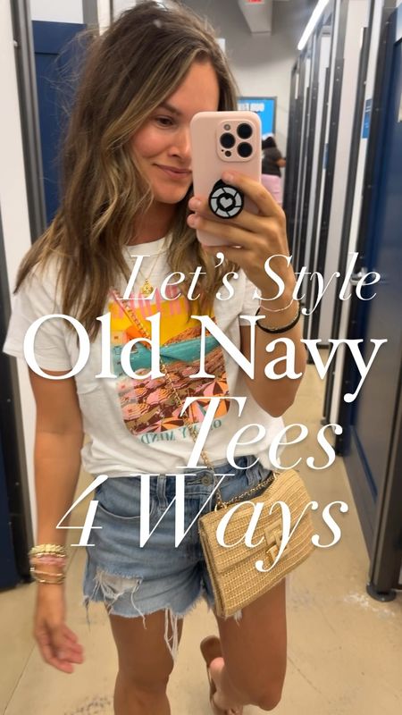 Old navy is killing it with their tee game. Thought it would be fun to style tees a few different ways. Which is your fav? I’m loving the fun graphic one with the white skirt so easy and comfy or wait maybe the stripe shirts  ✨ 
.
#oldnavy #oldnavystyle #graphictees #casualoutfit #casualstyle #momstyle 

#LTKSaleAlert #LTKFindsUnder50 #LTKStyleTip