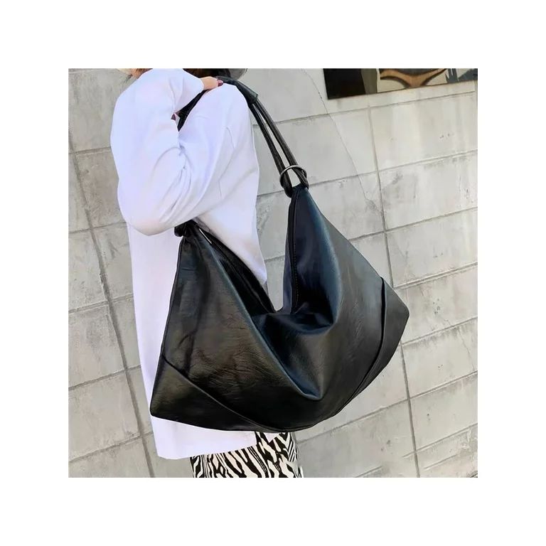 Colisha Large Zipper Waterproof Hobo Bag Black Slouchy Tote Purse for Women Soft PU Leather Shoul... | Walmart (US)