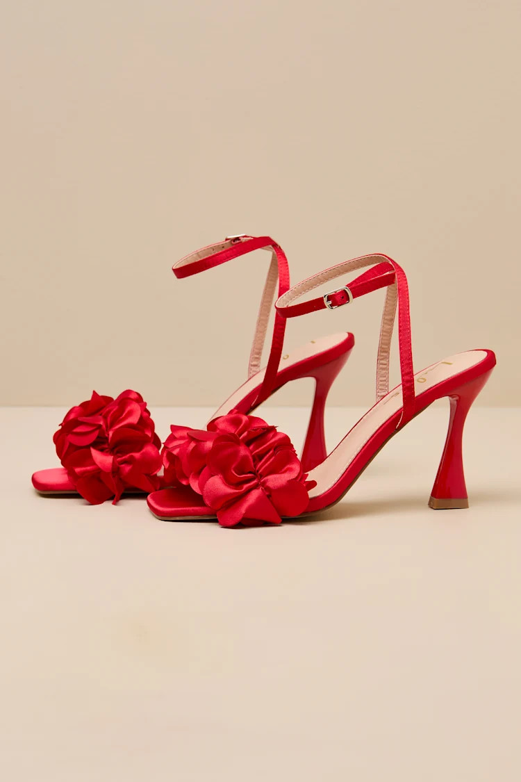 Kappa Red Satin Ruffled Ankle Strap High Heel Sandals | Lulus