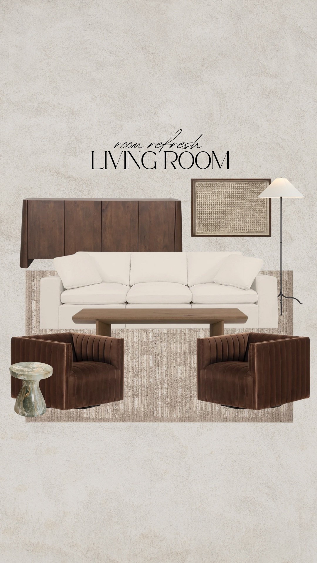 Living room refresh, cloud couch dupe, wall art, organic wall art, abstract wall art, floor lamp, iron floor lamp, channeled chairs, swivel chairs, brown swivel chairs, velvet swivel chairs, club chairs, wooden coffee table, walnut sideboard, credenza, brown area rug, organic area rug, modern area rug, marble table, marble end table, drink table

#LTKHome #LTKSeasonal #LTKSaleAlert

#LTKSeasonal #LTKSaleAlert #LTKHome