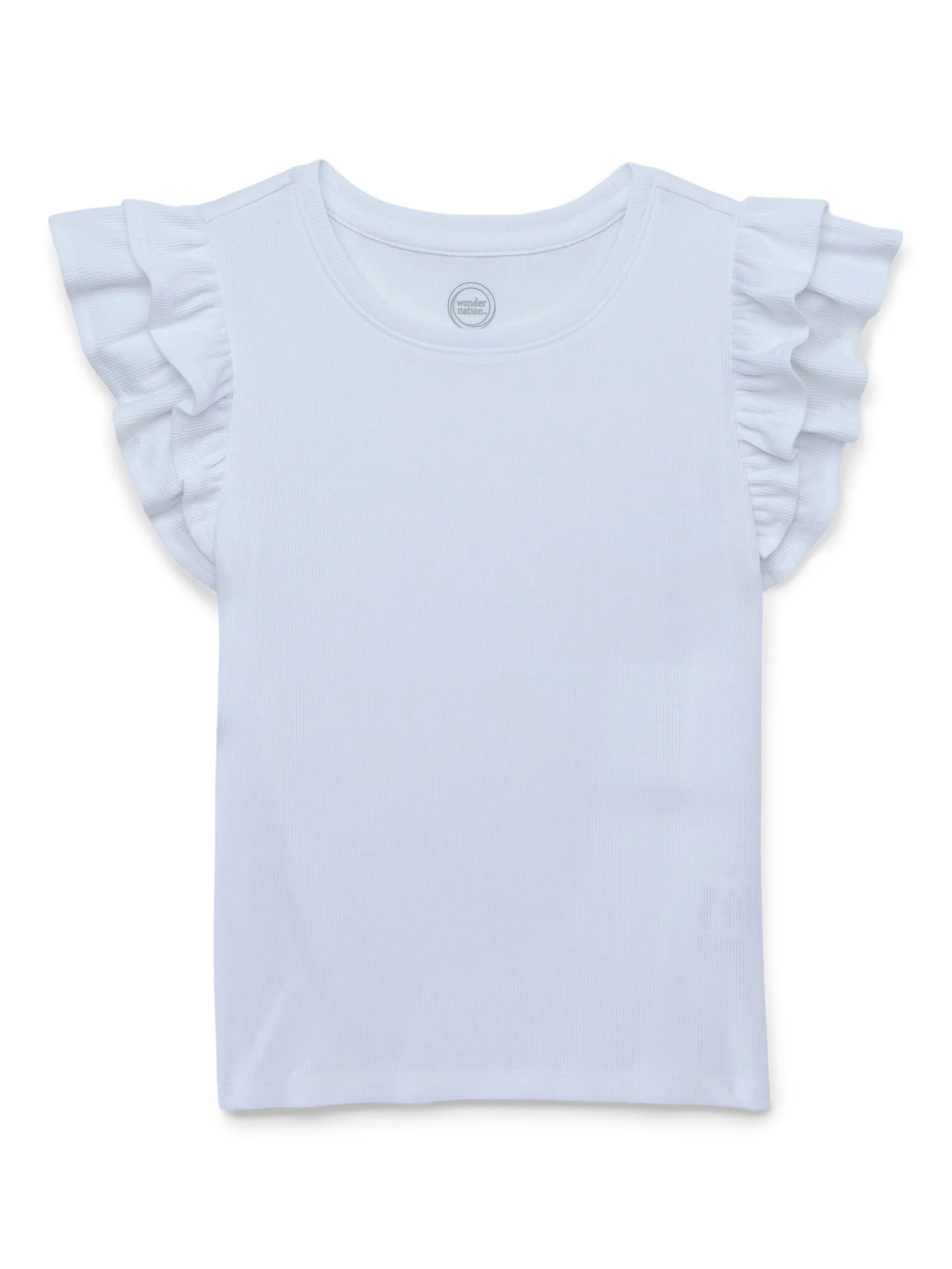 Wonder Nation Girls Ribbed Top with Ruffle Sleeves, Sizes 4-18 & Plus - Walmart.com | Walmart (US)