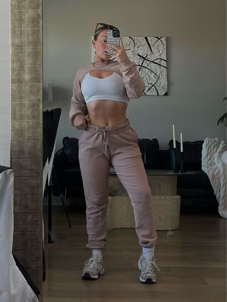 Perfect fall wfm or casual fit when you just want to feel comfy 🧸🤍🧋 wearing a small in the joggers & medium in the bolero 

#LTKSeasonal #LTKfindsunder100 #LTKfindsunder50