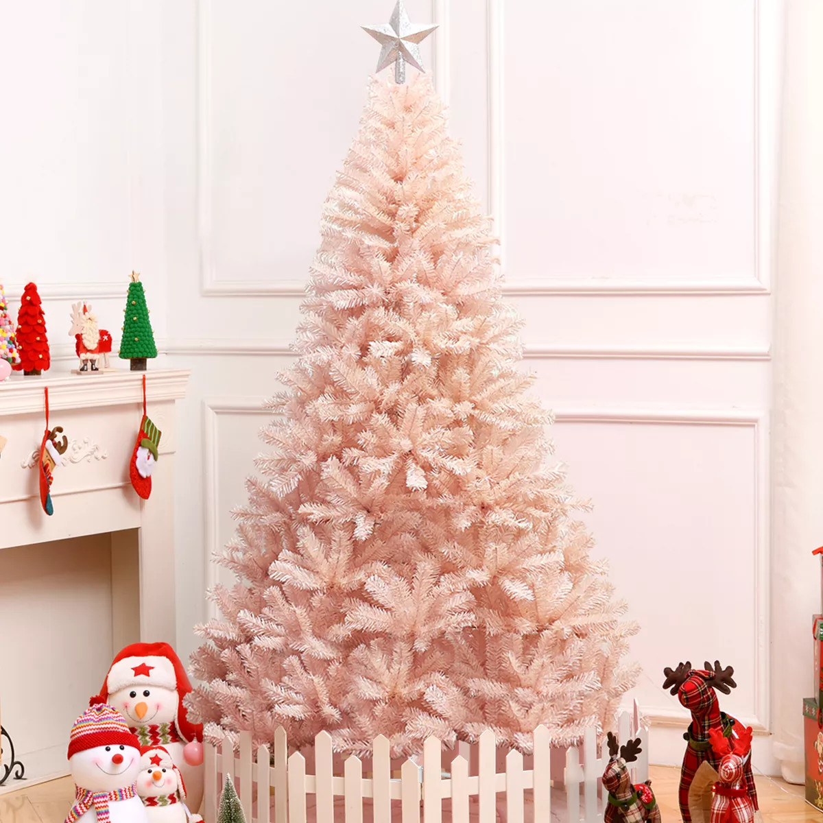 Costway 6ft/7ft Pink Christmas Tree Hinged Full Fir Tree Metal Season | Target