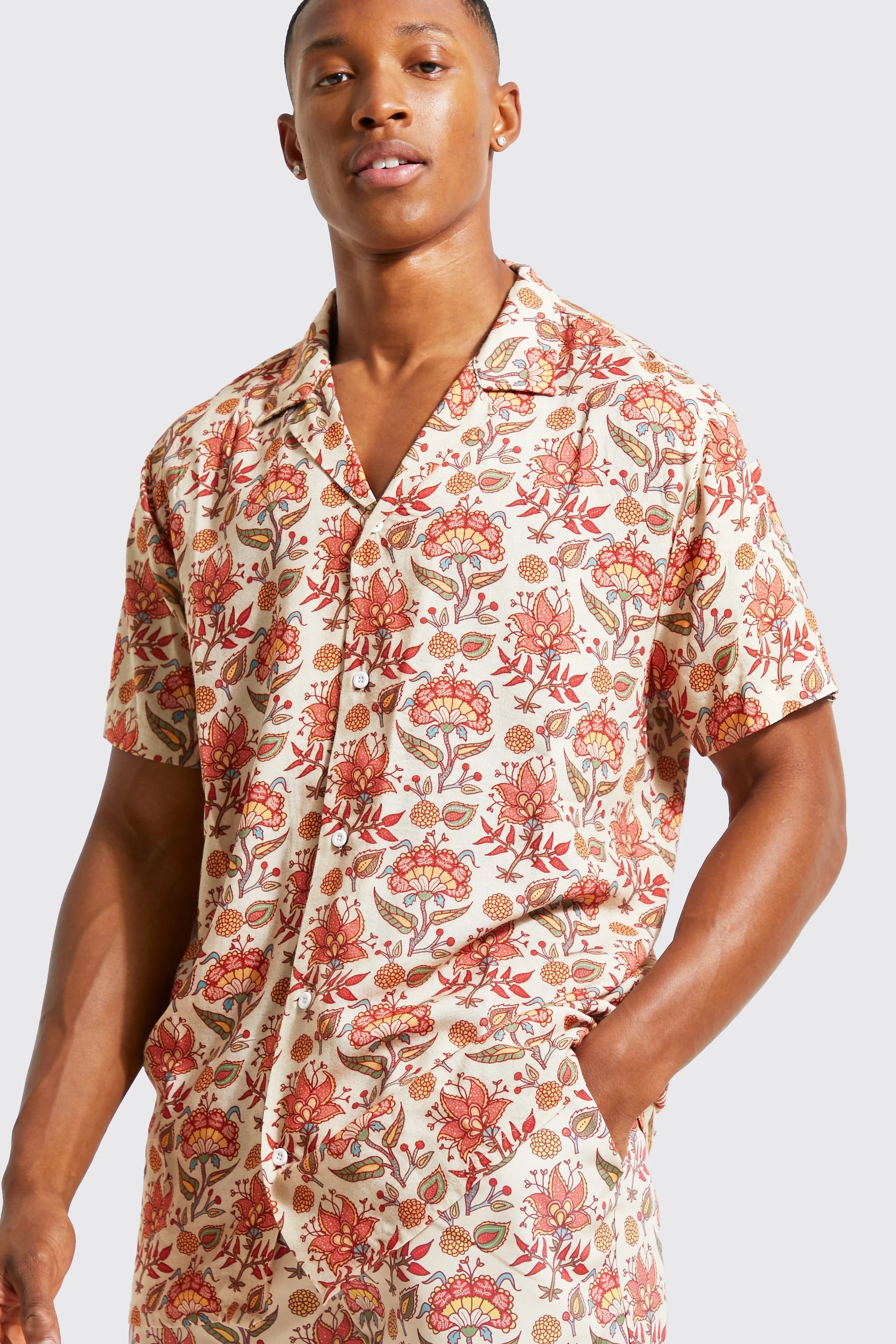 Viscose Tapestry Floral Shirt And Swims Set | boohooMAN (US & CA)