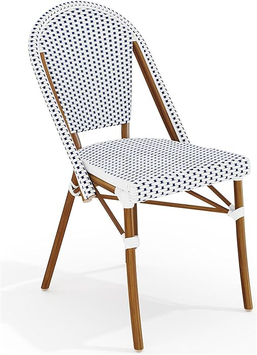 Martha Stewart Lily Pond Indoor-Outdoor Stackable Aluminum Bistro Chair with Natural Woodgrain Fr... | Amazon (US)