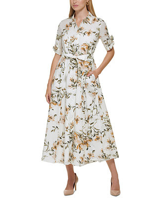 Calvin Klein Women's Cotton Floral-Print Maxi Shirtdress & Reviews - Dresses - Women - Macy's | Macys (US)
