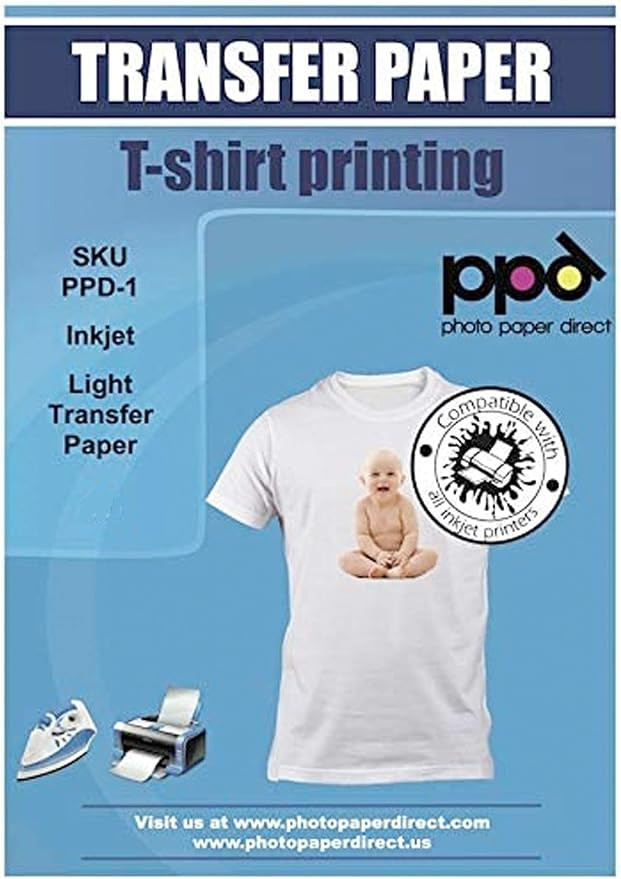 PPD Inkjet PREMIUM Iron-On White and Light Color T Shirt Transfers Paper LTR 8.5x11” Pack of 10... | Amazon (US)