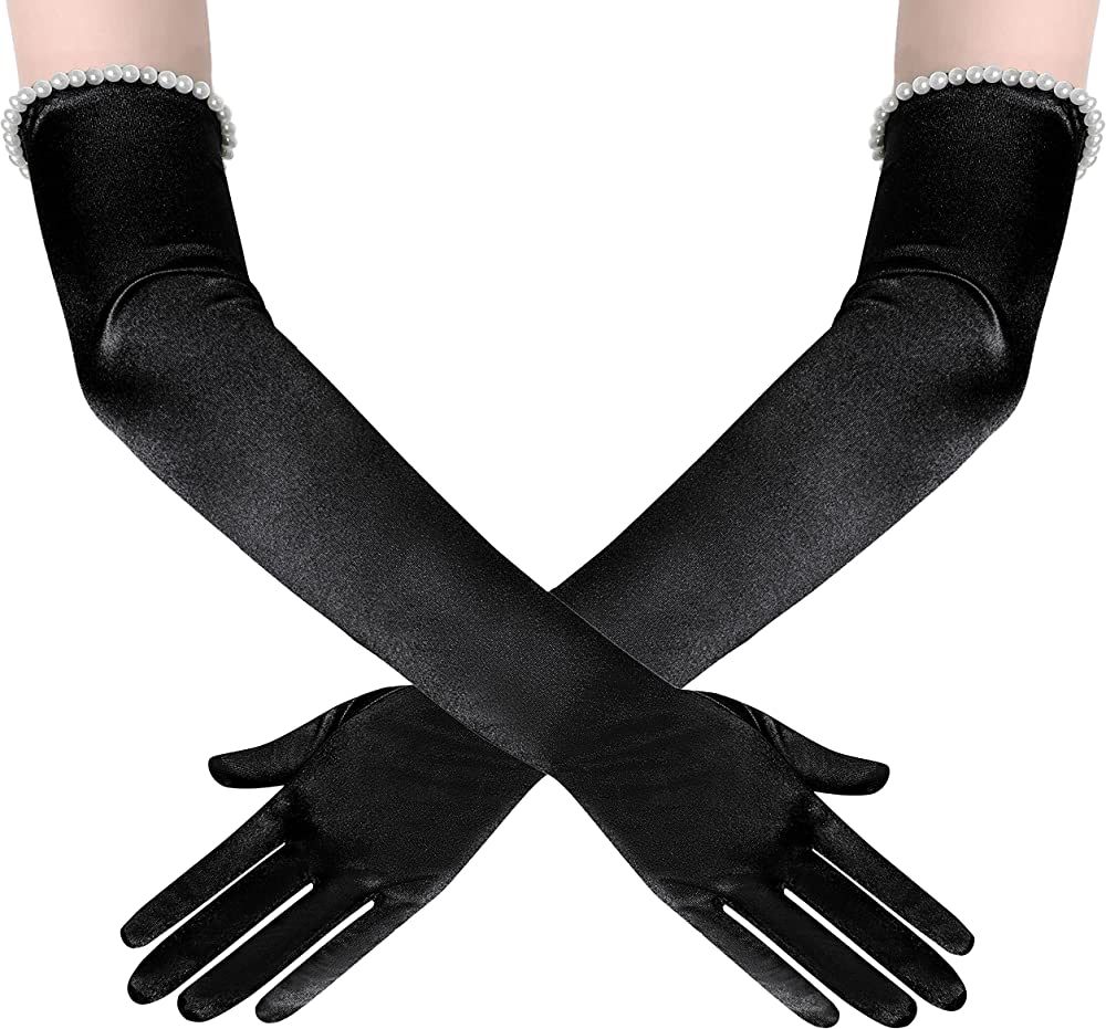 BABEYOND Opera Gloves for Women - 20s Cuff Pearl Satin Gloves Stretchy Adult Size Elbow Length fo... | Amazon (US)