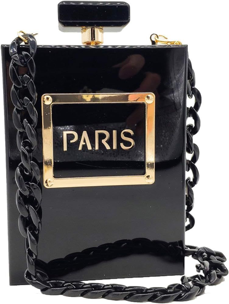Black Paris Perfume Shape Women Acrylic Box Clutch Evening Bags Party Purses Cocktail Handbags | Amazon (US)