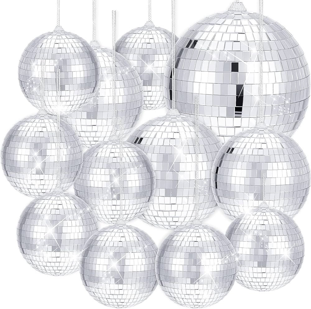12 Pack Disco Ball Mirror Ball with Hanging Ring for Fun Retro Disco Party Decorations Party DJ L... | Amazon (US)