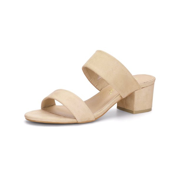 Allegra K Women's Dual Straps Mid Chunky Heel Slide Sandals | Walmart (US)