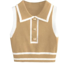 Verdusa Women's Button Front Striped Collar Sleeveless Sweater Vest Knit Top | Amazon (US)