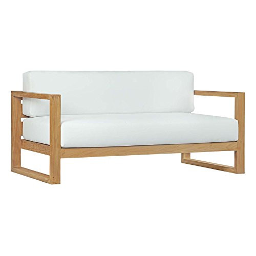 Modway Upland Teak Wood Outdoor Patio Sofa with Cushions in Natural White | Amazon (US)
