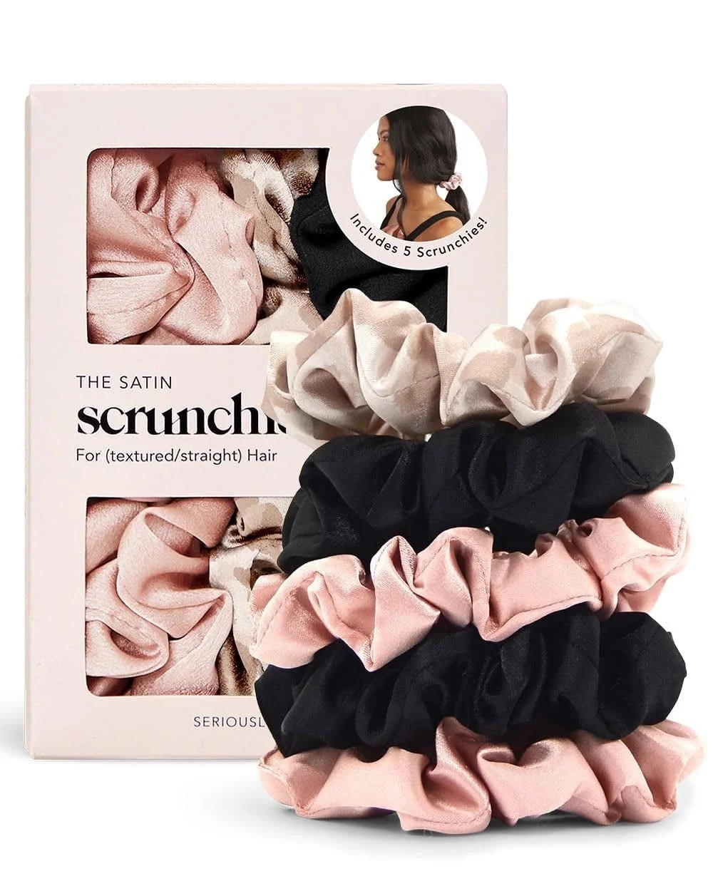 Kitsch Satin Hair Scrunchies for Women - Softer than Silk, Satin Scrunchie, 5 Pack (Assorted) | Walmart (US)