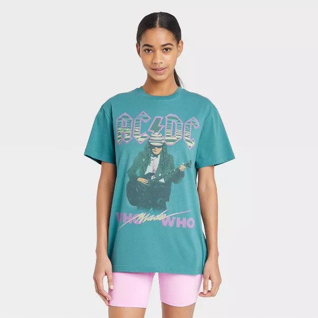 Women's AC/DC Short Sleeve Oversized Graphic T-Shirt - Blue | Target