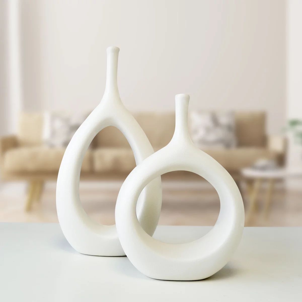 UMEXUS Modern White Ceramic Vases, Set of 2 Nordic Hollow Flower Frosted Vases for Home Decor, Ge... | Walmart (US)