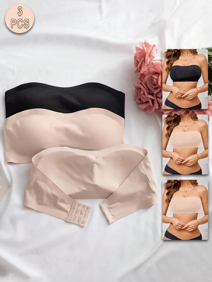 3pcs/Set Elegant & Comfortable Strapless Wireless Bras For Women, Assorted Colors | SHEIN