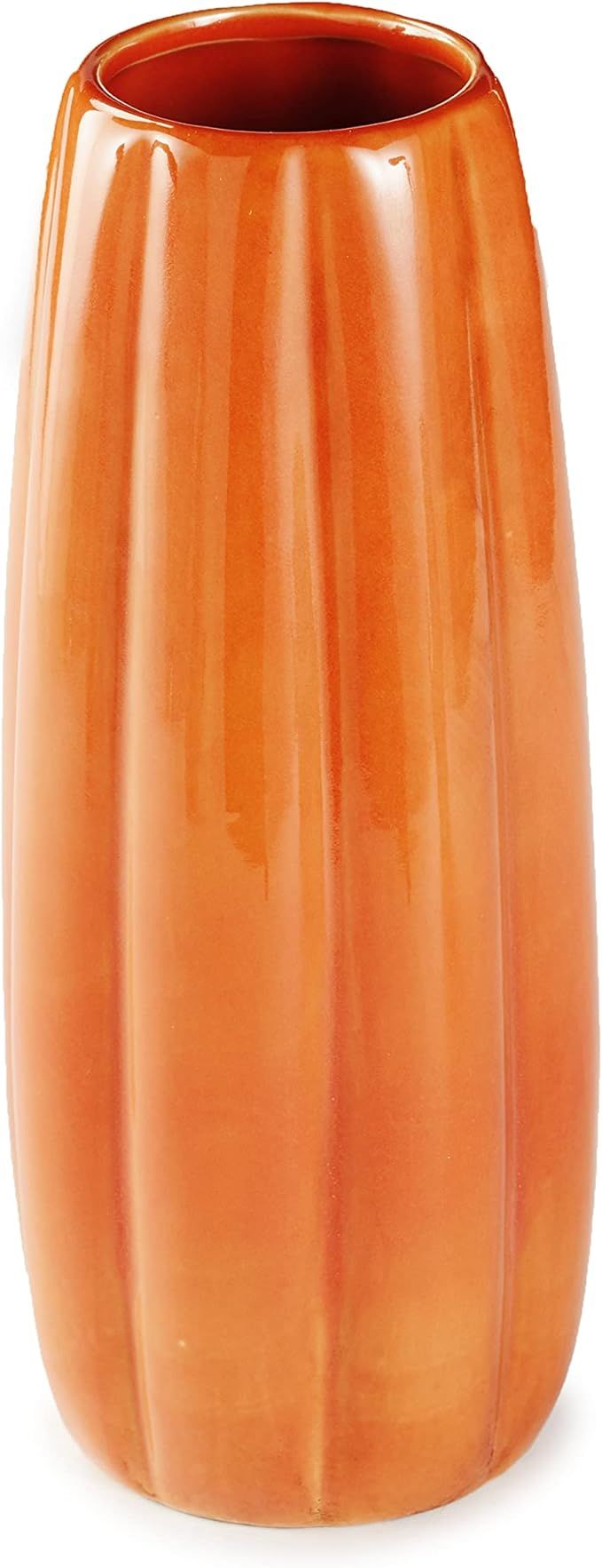 The Lakeside Collection Pumpkin Vase - Ceramic Flower Vase - Fall Harvest Decoration - Orange - L... | Amazon (US)