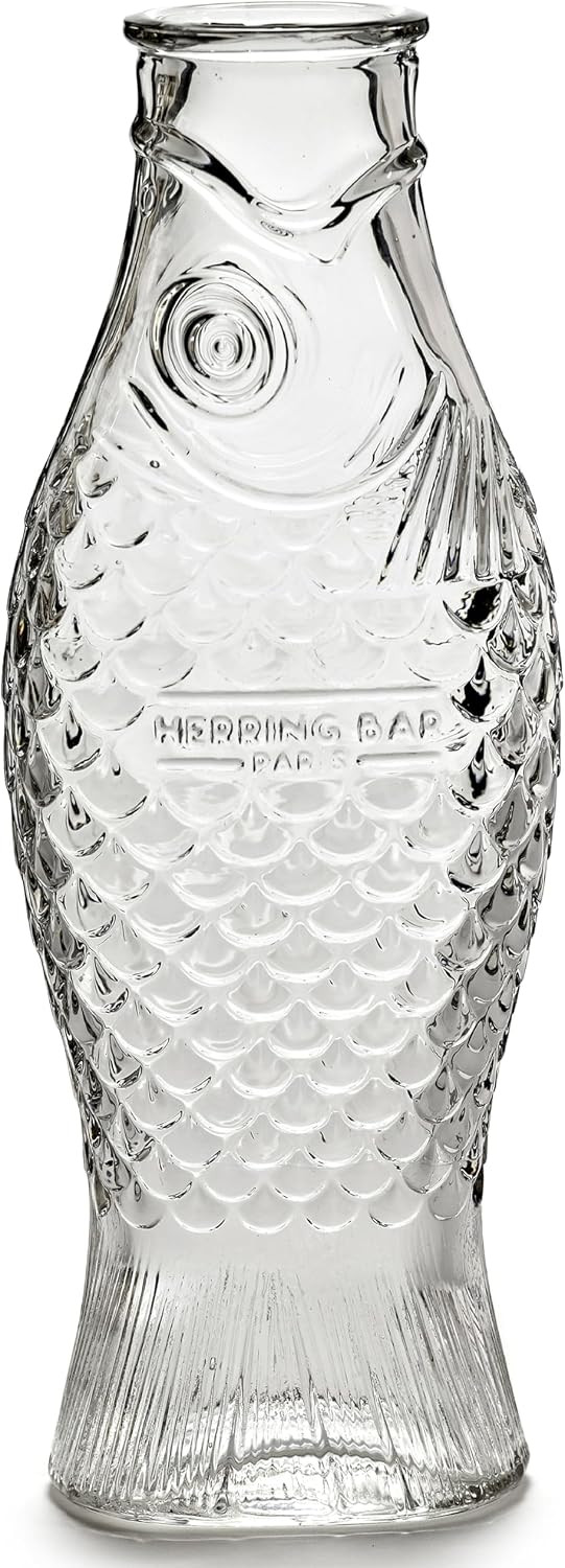 Serax Glass Water Pitcher | Fish & Fish glassware by Paola Navone | Wine Carafe Decanter 28.74 fl oz | Clear Bottle Container for hot and cold Drinks | Beverage Dispenser for Fridge | Suitable as Vase | Amazon (US)