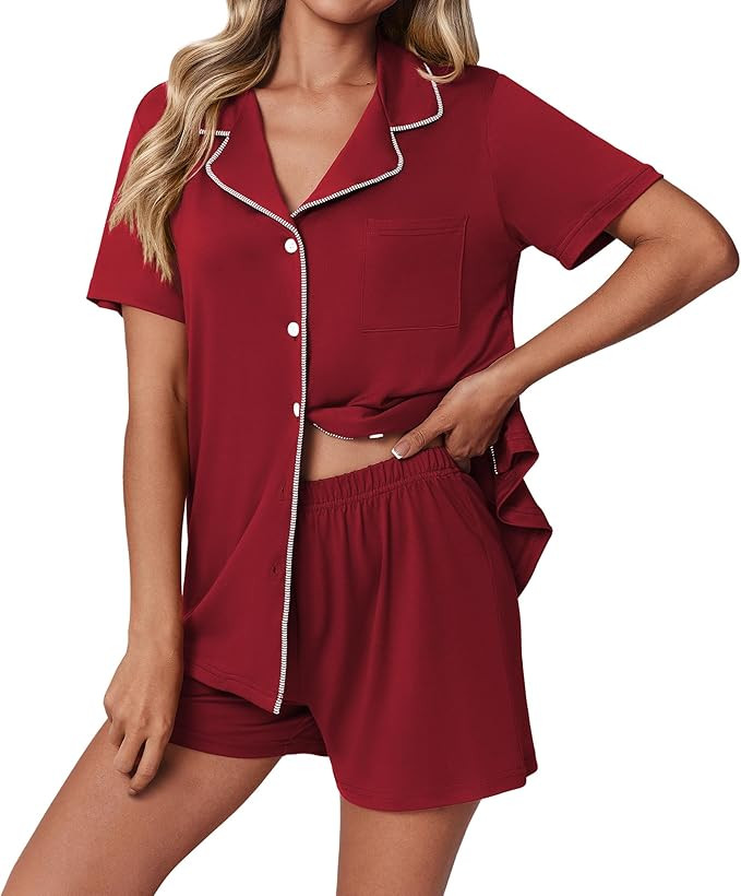 Ekouaer Pajamas Set for Women 2 Piece Pjs Short Sleeve Sleepwear Button Down Lounge Shorts Sets S... | Amazon (US)