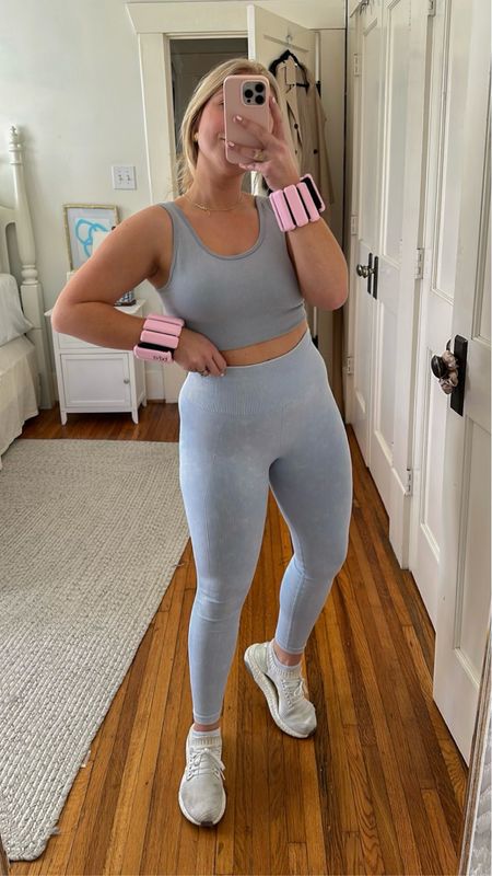 Light blue - ribbed workout set from target! Fits oversized - super stretchy 

Wearing a small in both the leggings and sports bra

#LTKhome #LTKFind #LTKunder50