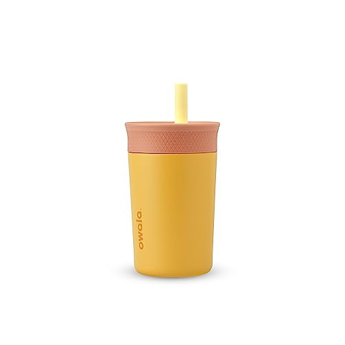 Owala Kids Insulation Stainless Steel Tumbler with Spill Resistant Flexible Straw, Easy to Clean, Kids Water Bottle, Great for Travel, Dishwasher Safe, 12 Oz, Peach and Yellow (Picnic) | Amazon (US)